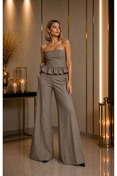 UNTIMELY Italian Suit Fabric Strapless Blouse & Wide Leg Pants Two-Piece Suit