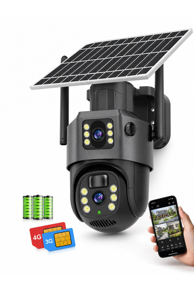 jetucuzal 3+3MP MPIA-MKA 4K 4G Sim Kartlı Güneş Panel Dual Lens Solar 12000mA...