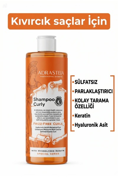 ADRASTEIA Onarıcı Doğal 400 Ml Kıvırcık Saçlar İçin Vegan Şampuan Sülfatsız S...