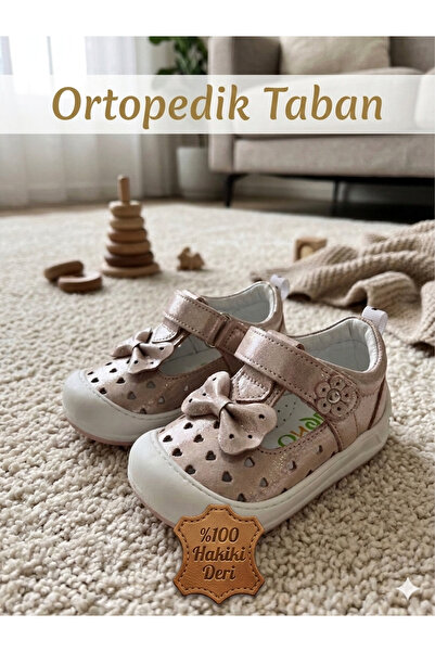 nuh kids Hakiki Deri Ortopedik Taban İlk Adım Bebek Sandalet