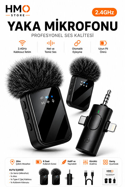 HMO Store Profesyonel Kablosuz Mikrofon Seti – Çift Vericili, Kesintisiz Ses ...