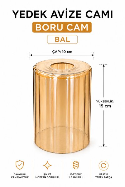 VENON Silindir Mumluk (ORJİNAL CAM ) Şamdan Ev Dekorasyon Cam Mumluk Şamdan Yedek Camı 10 Cm x 15 Cm