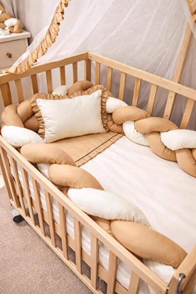 Babycom 60-120 beşik+bej örgü uyku seti