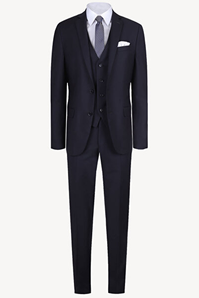 Ysf Erkek Lacivert Slim Fit Yelekli Takım Elbise