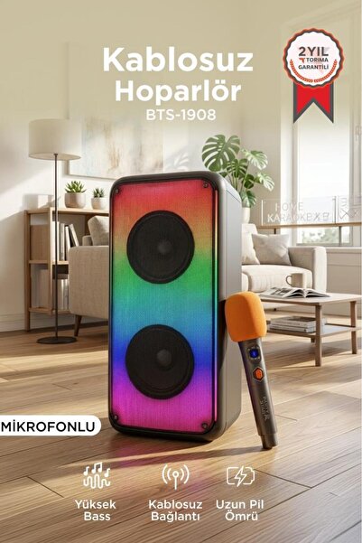 Torima Bluetooth Hoparlör Mikrofonlu Kumandalı Rgb Işıklı Speaker BTS-1908 Siyah