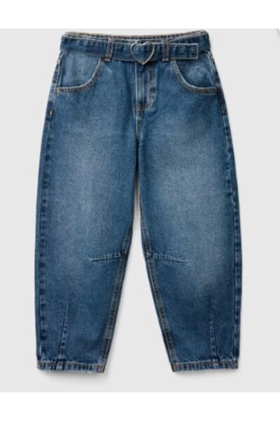 United Colors of Benetton Benetoon girls' belted jeans with heart detail, age...