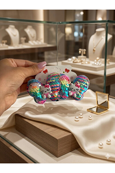 Nildesign Kız çocuğu Hello kitty Renkli parıltılı saç Toka seti 2’li