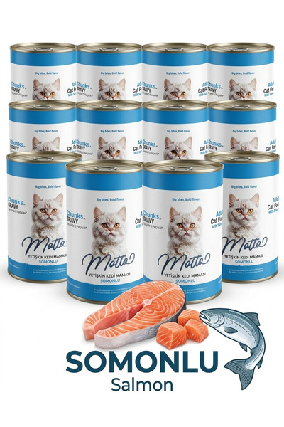MOTTO Somonlu Yetişkin Kedi Konserve Mama 400 Gr. X 12 ADET