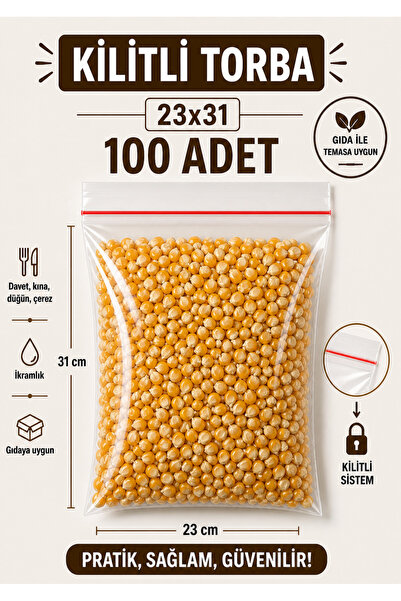 naft 23x31cm 100'lü Buzdolabı Kilitli Torba Poşet Dondurucu İkramlık Çerez Da...