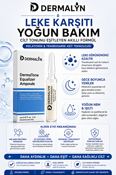 DERMALYN 1 Adet Leke Karşıtı Melatonin & Traneksamik Asit İçeren Cilt Aydınlatıcı Ampul Serum Dermaroller