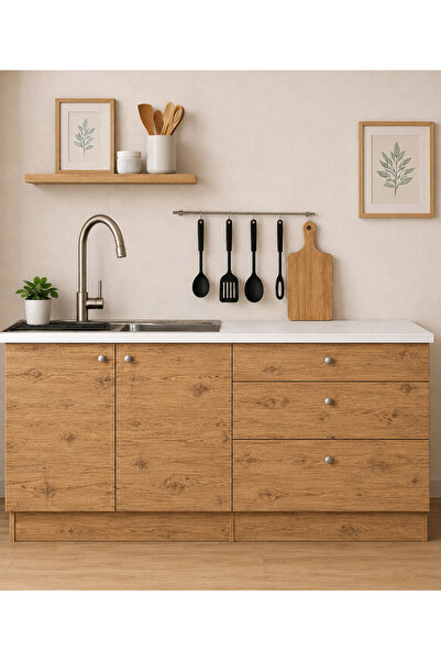 Tdesigno Barkın Alt Modül-Çok Amaçlı Dolap -160 cm -2 Kapaklı-3 Çekmeceli-Lam...