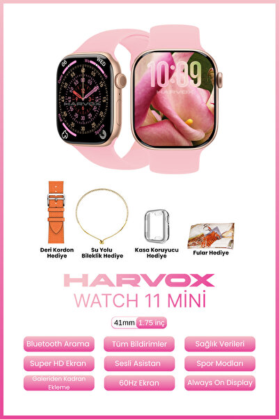 HARVOX Watch 10 Mini Akıllı Saat Hediye Dolu Kutu İçeriği 3 Kordon ve Bileklik