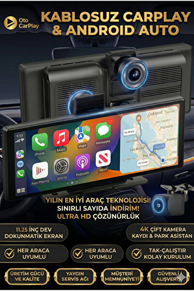 Venandin Oto CarPlay 11.25" Kablosuz Carplay & Android Auto Multimedya Ekranı...