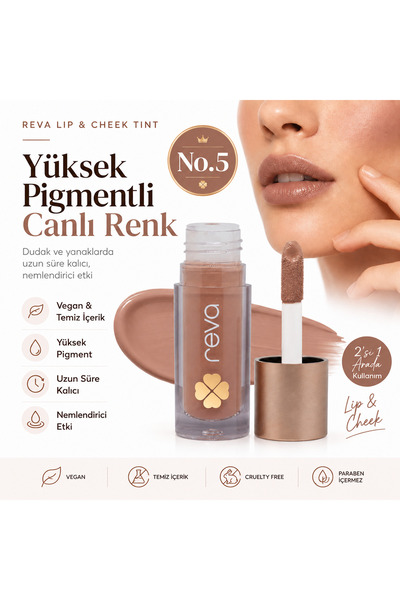 REVA Vegan & Temiz İçerikli Lip & Cheek Tint – 2’si 1 Arada Doğal Renk, Nem v...