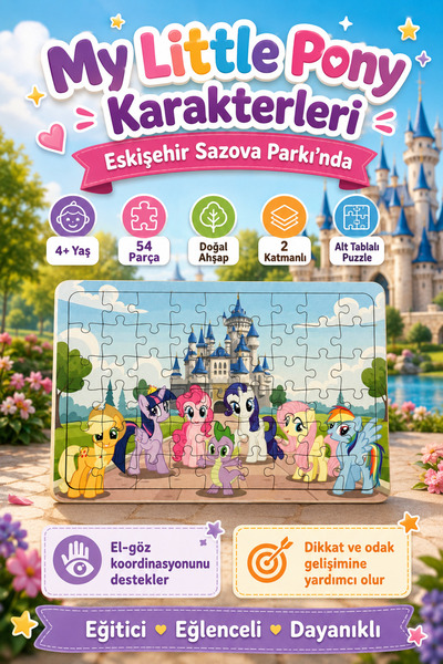 caps office 54 Parça Eğitici Ahşap Puzzle & Yapboz My Little Pony Karakterler...