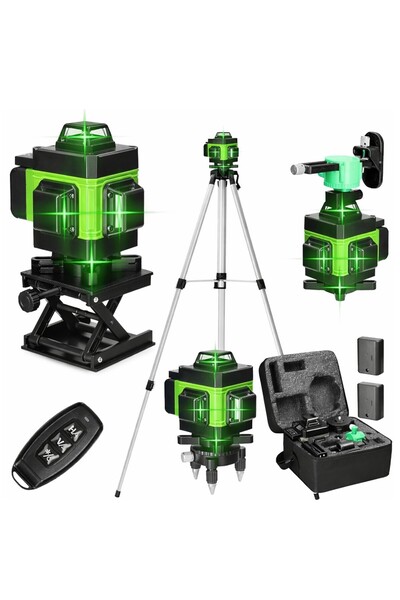 DealsReall Nivelă laser 4x360 ° | 16 Linii Verzi, ® 2 Baterii 4000 mAh, Telec...