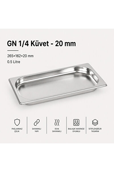 Natsan Paslanmaz Çelik Gastronom/gastronorm Küvet Gn 1/4-20 (26,5 X 16,2 X 2 CM)