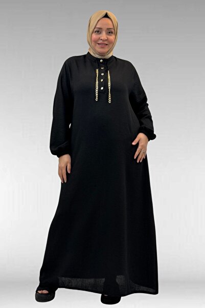 Eslina 42010 Φόρεμα με κουμπιά Airobin Plus Size-Μαύρο