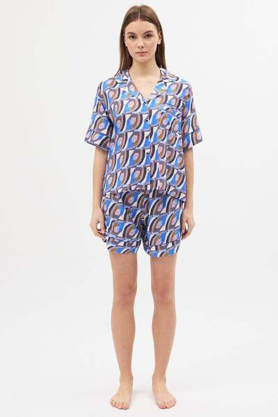 Amarelle Liberty purple liberty patterned viscose shirt shorts pajama set