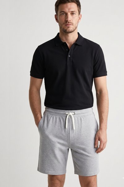 Elemge Cotton Men's Gray Casual Shorts Side Pocket Lace-Up Regular Fit Mold Pipe Leg Casual Bermuda 2 Thread