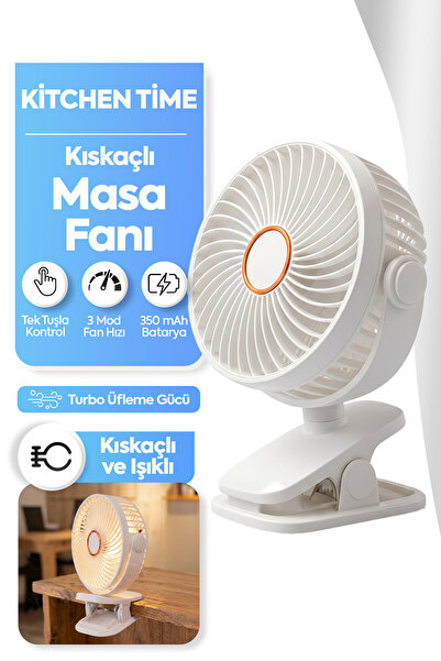 Kitchen Time Kıskaçlı Beyaz 3 Kademe 360 Dönebilen Işıklı Sessiz Şarjlı Taşın...