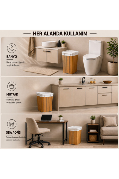 QUTU Q-trash Bın 20 L Wood Light Çöp Kovası