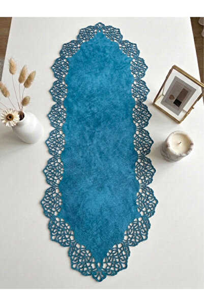Ergüven Home Masuta de cafea Runner Tesatura din piele intoarsa albastra 40x1...