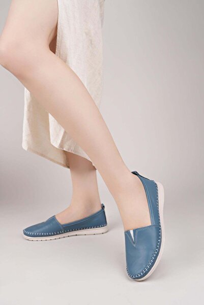 Nesil Shoes Дамски обувки от естествена мека кожа в синьо Knc 033