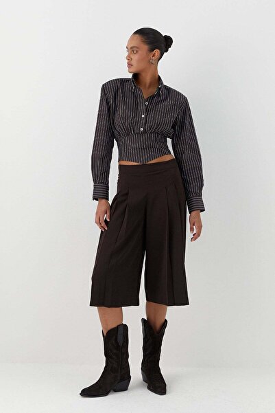 MARKALİSTE Low Waist Pleated Trousers Brown