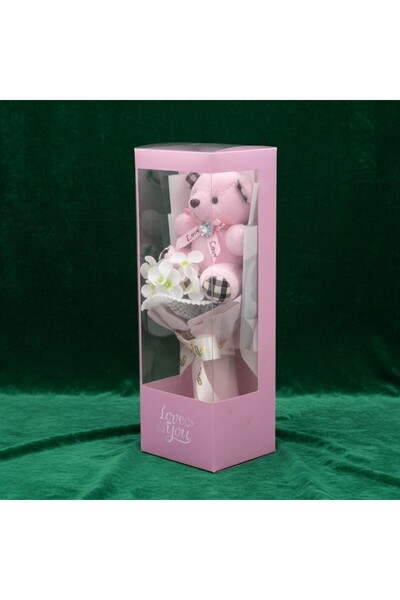 Pravalia Magica Gift set "Pink teddy bear and soap roses" - Pink - Vertical a...