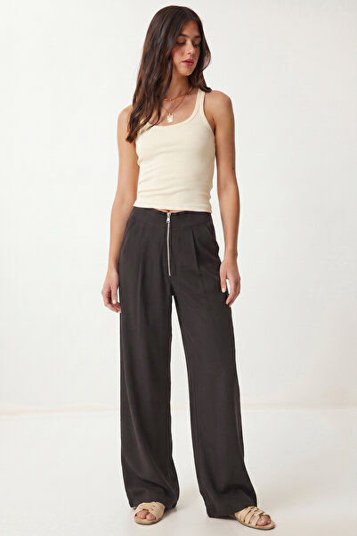 Lovelyİstanbul Pantaloni modal cu buzunare și detaliu cu fermoar LYY0143 NEGRU