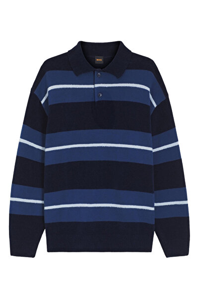 BOSS Polo Yaka Regular Fit Lacivert Erkek Kazak Amburgh
