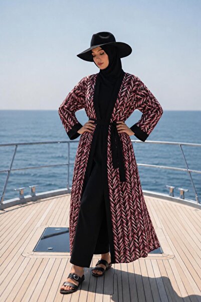 Hijab Leaf Patterned Modest Swimsuit Set Kimono Pareo Set of 4