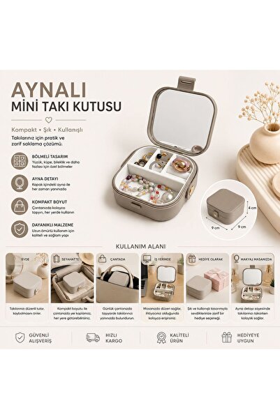 Myplas Aynalı Takı Organizer Kutusu Bölmeli Küpe Yüzük Kolye Saklama Kutusu T...