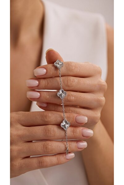 Livora Jewelry 925 Ayar Gümüş Taşsız Mini 5’li Yonca Kadın Bileklik – Zarif Ş...