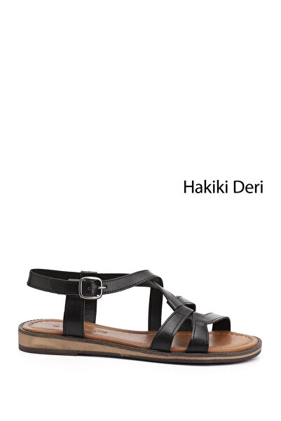 GÖNDERİ(R) Kadın Siyah Hakiki Deri Sandalet