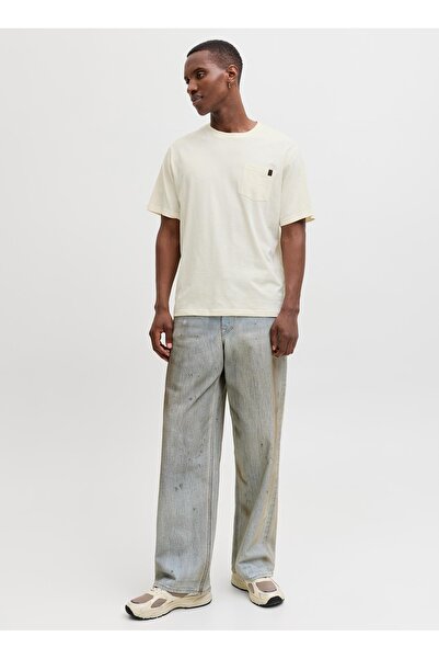 Jack & Jones Ekru Erkek Regular Fit T-Shirt 12288897 JJEDOVER SLUB TEE SS NOOS