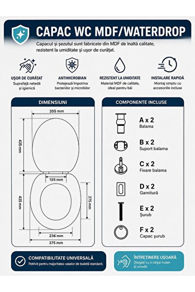 TEKZEN Capac WC decorativ cu design natură – pietre și frunze verzi, MDF, balamale metalice