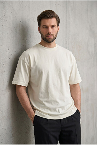 Madmext Ανδρικό T-Shirt Ecru Oversize Fit Basic 6066