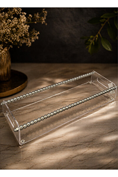 ALQANNAS Silver Beaded Design Acrylic Serving Tray |   Modern Decorative Orga...
