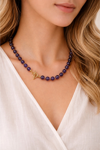 Camellie KY Jewels Violet Grace | Doğal Ametist Taş Altın Kaplama Kolye