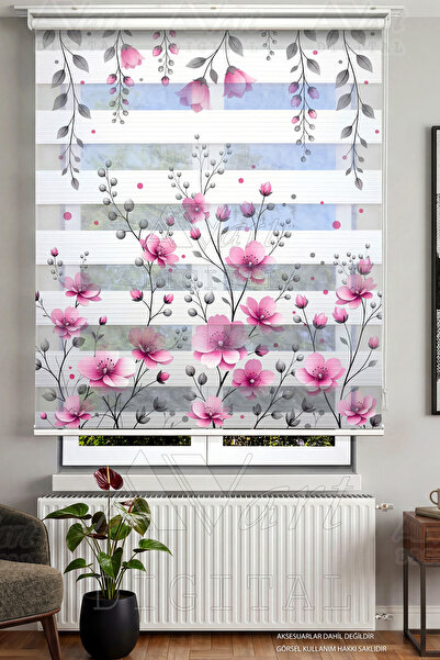 Avart Digital Kiraz Çiçeği Baskılı Zebra Stor Perde - Dijital Baskılı Zebra S...
