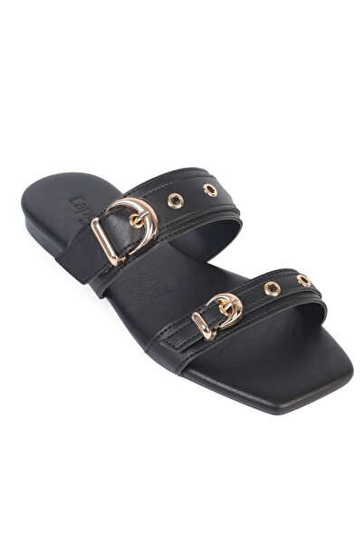 Capone Outfitters Niki Flat Heeled Women's Slippers with Metal Two Buckles an...