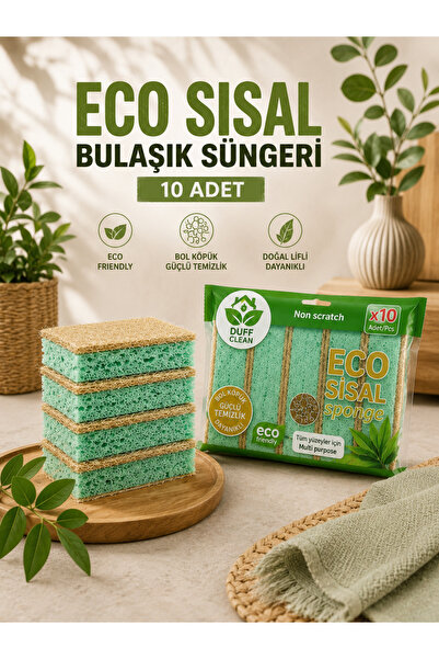 DUFF CLEAN Eco Natural Sisal Fiber Dish Sponge 10 Pieces Strong Cleaning Long...