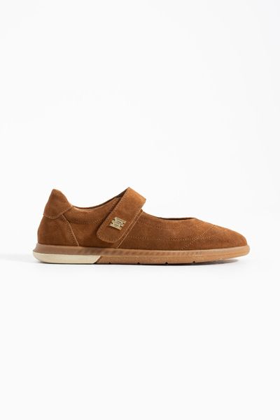 Siena Shoes Olyra Kadın Cırtlı Yumuşak Hakiki Deri Babet Taba Süet