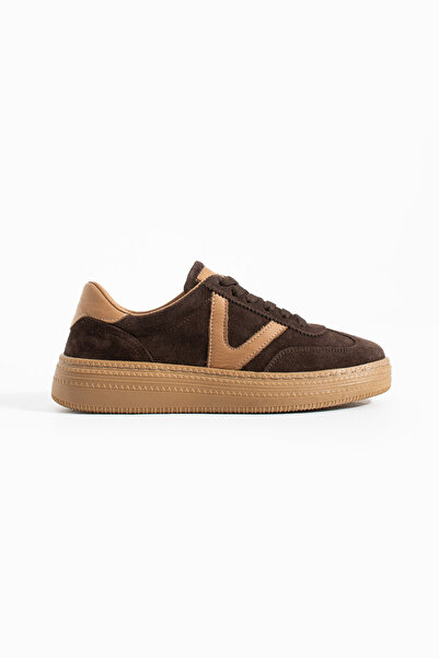 Siena Shoes Yelvora Women's Lace-Up Genuine Leather Sneaker Brown Suede
