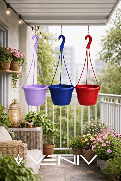 VENİV 3 Adet Askılı Dekoratif Saksı - Askılar Dahil- 18 cm x 12 cm
