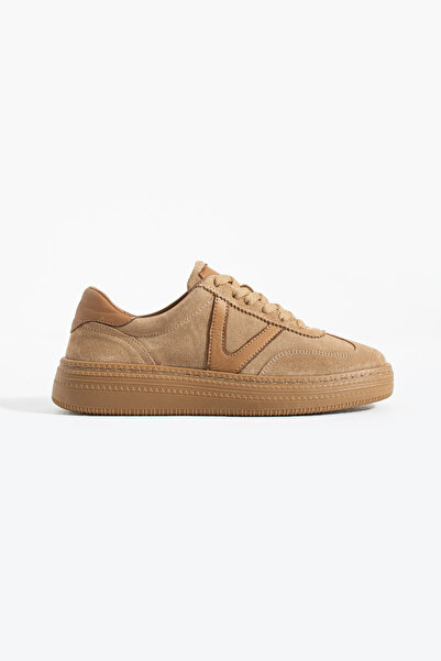 Siena Shoes Yelvora Kadın Bağcıklı Hakiki Deri Sneaker Camel Süet