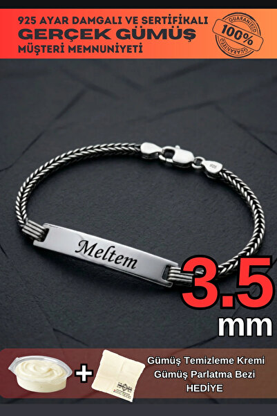 OSMANLI GÜMÜŞ Erkek Gümüş Bileklik - 3.5 mm İsim Yazı Yazılabilir Gümüş Tilki...