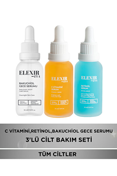 Elexir Eva 3’lü Serum Seti Retinol + C Vitamini + Gece Serumu 30 ml